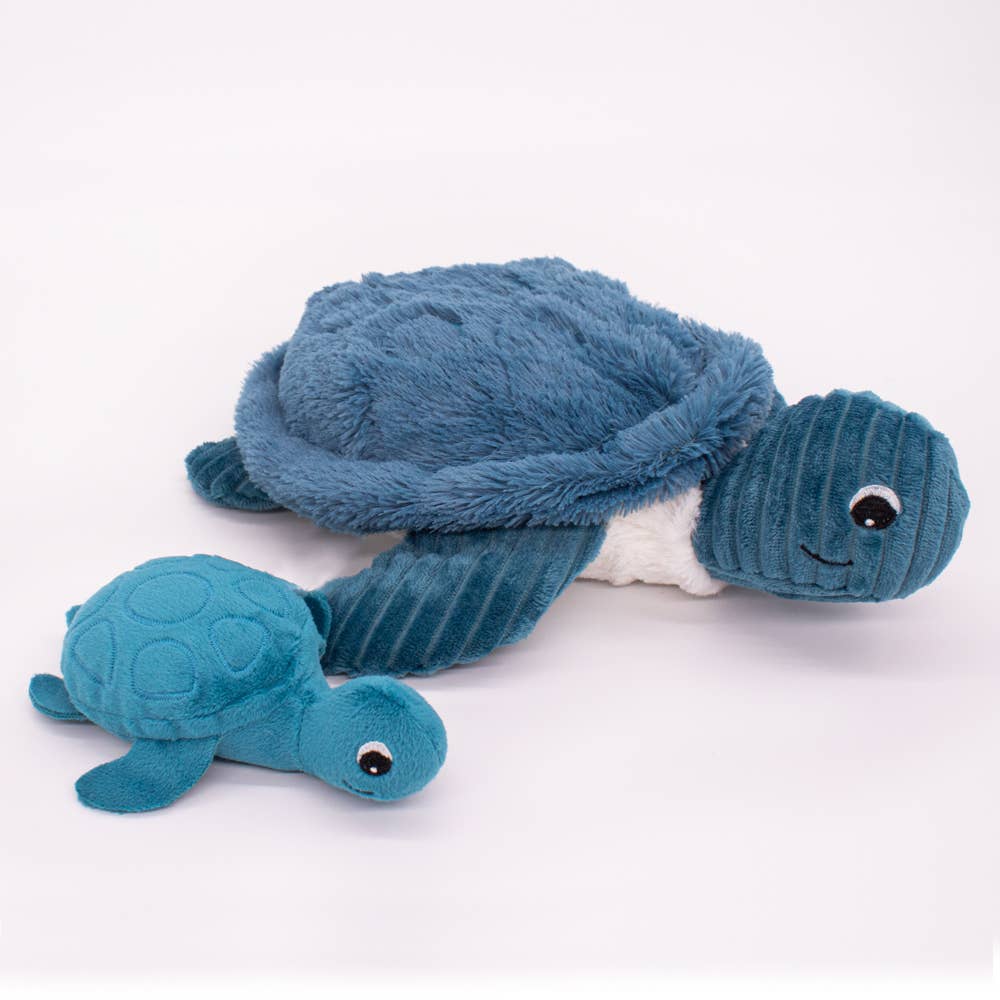 LES PTIPOTOS - 30CM MUM&BABY TURTLE PLÜSCH BLAU