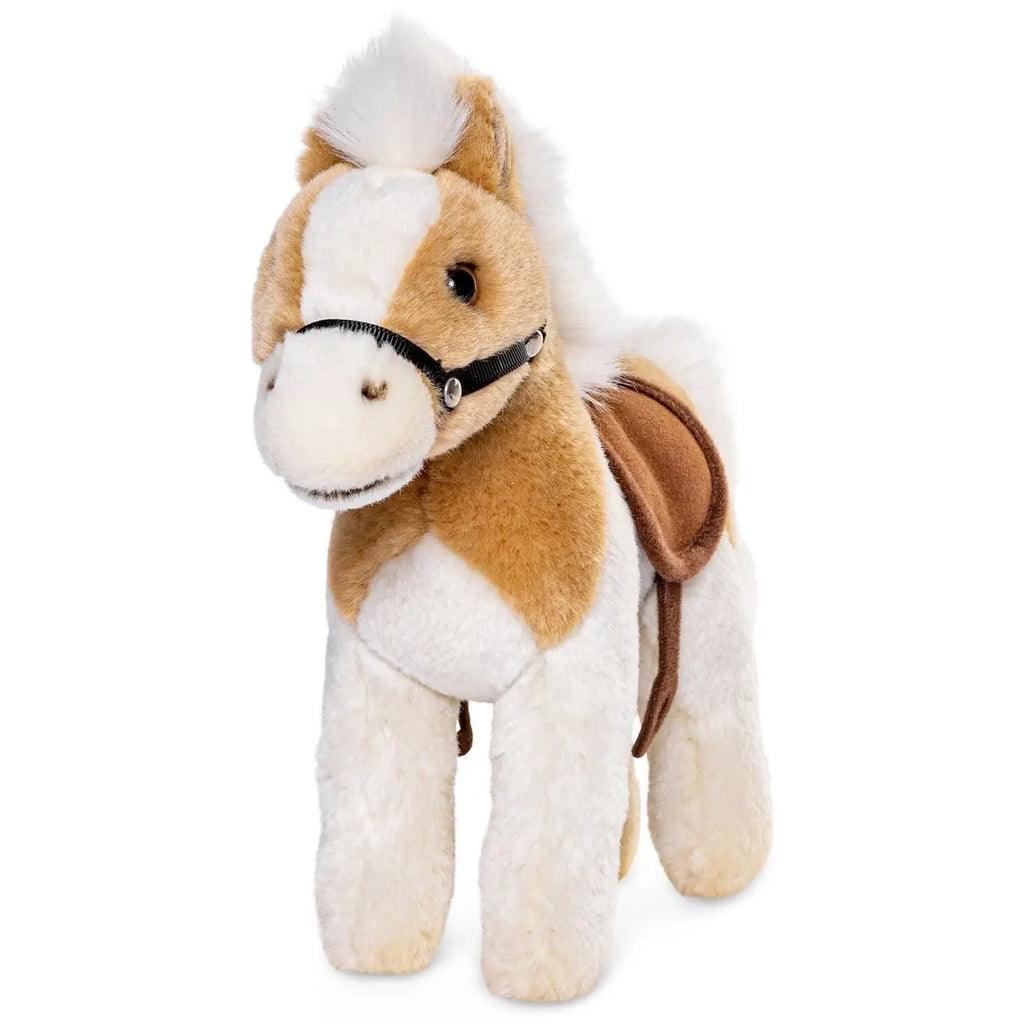 Uni Toys Pferd, stehend beige weiß mit Sattel und Steigbügel Kuschel/Plüschtier