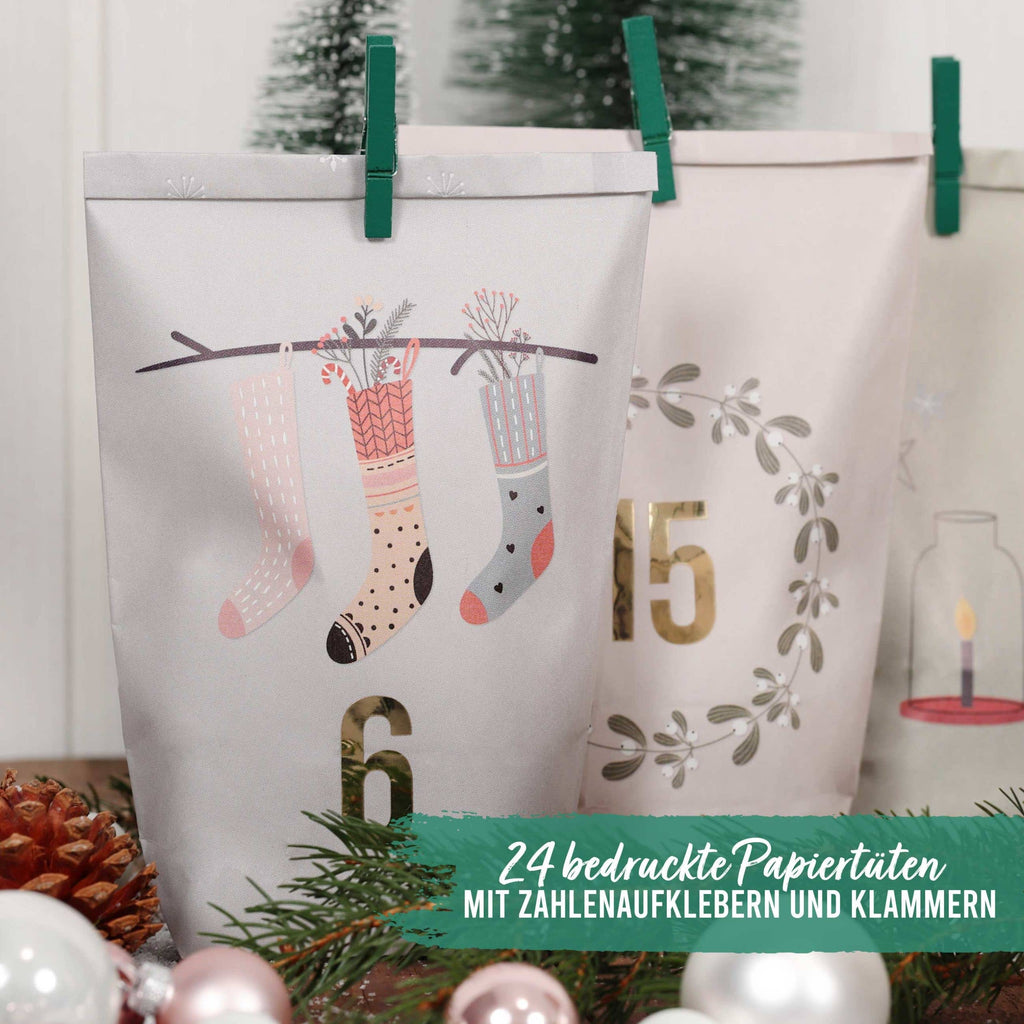 Papierdrachen Adventskalender bedruckt Hygge Style DIY