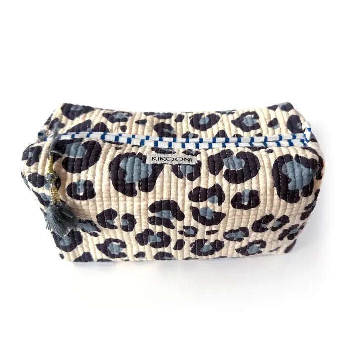Handgemachte Kosmetiktasche groß "Blue Leo" kikooni