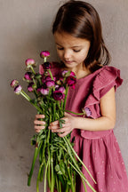 Musselinkleid mit Volant und kleiner Knopfleiste Farbe beere