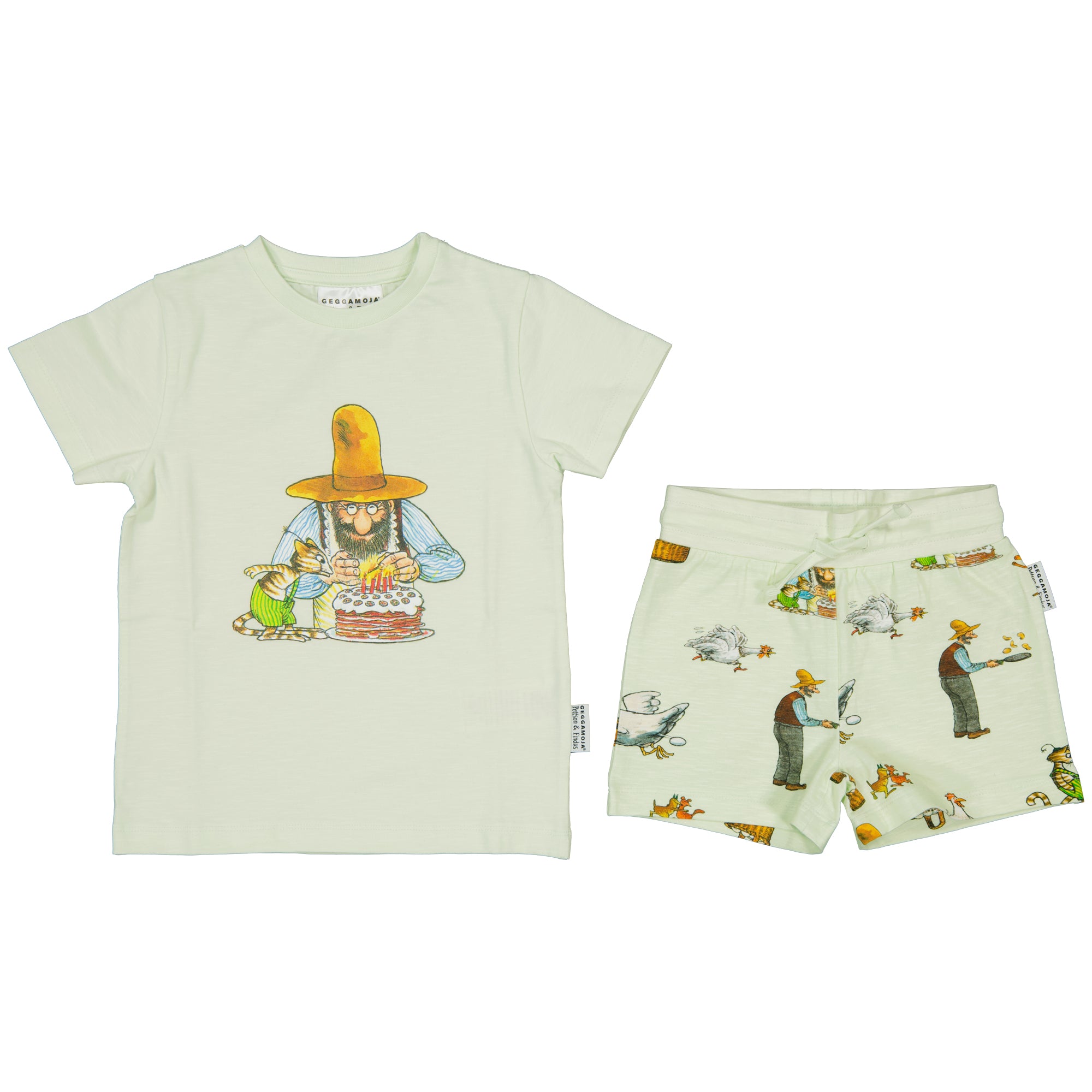 Sommer-Set mit Shirt und Shorts Pettersson und Findus Motiv Farbe light green