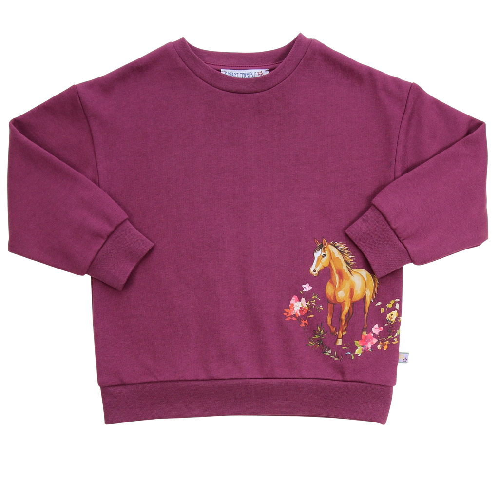 ENFANT TERRIBLE Sweatshirt mit Pferdedruck in aubergine