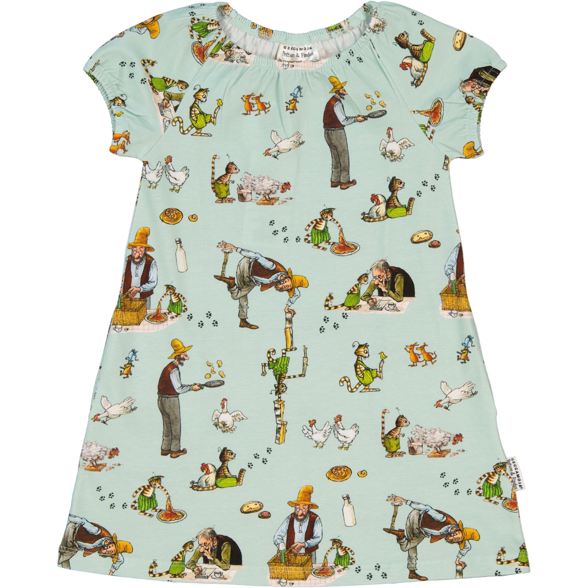Kleid mit Pettersson und Findus Motiv in Farbe mint von Geggamoja