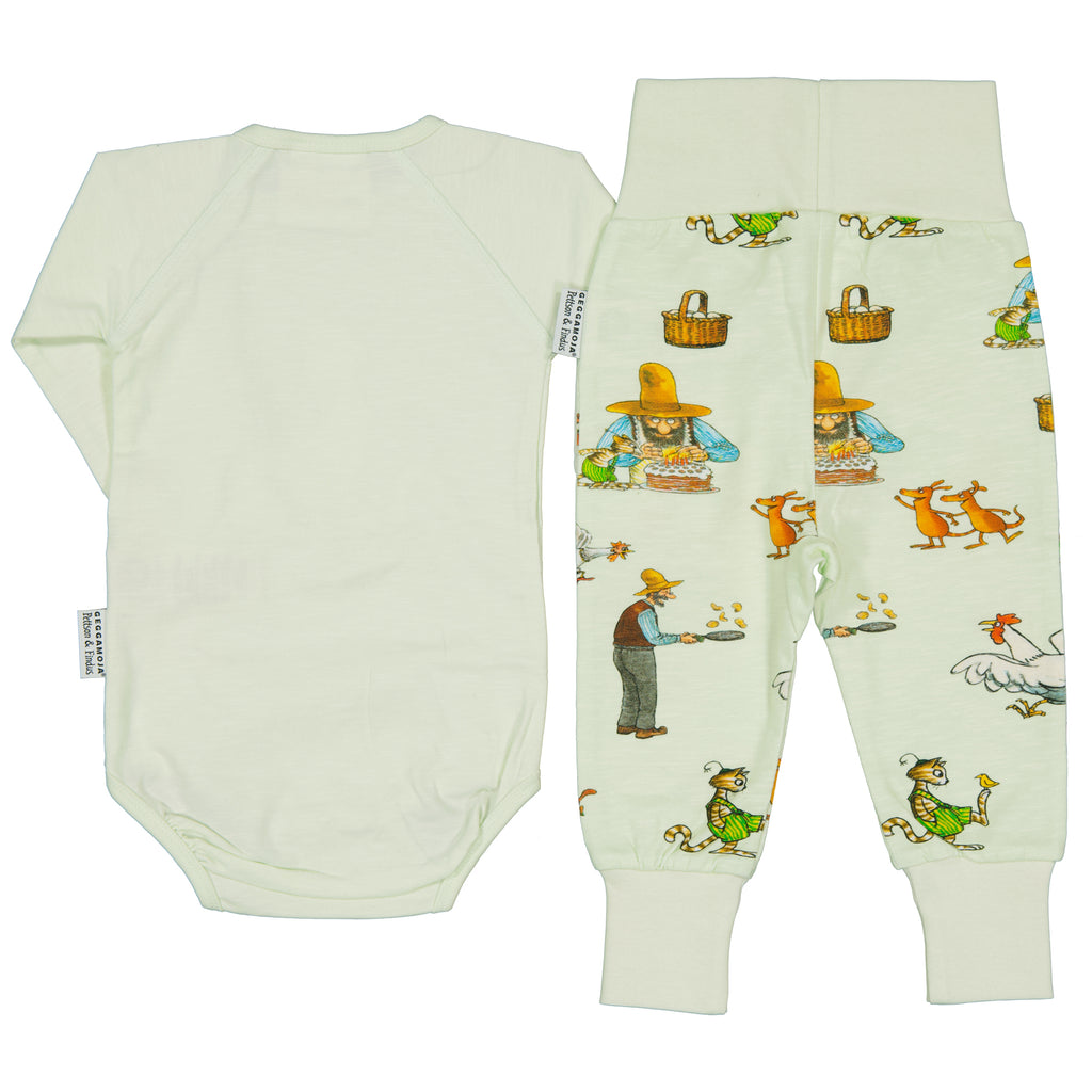 Baby Set mit Body und Babyhose Pettersson und Findus Motiv Farbe light green