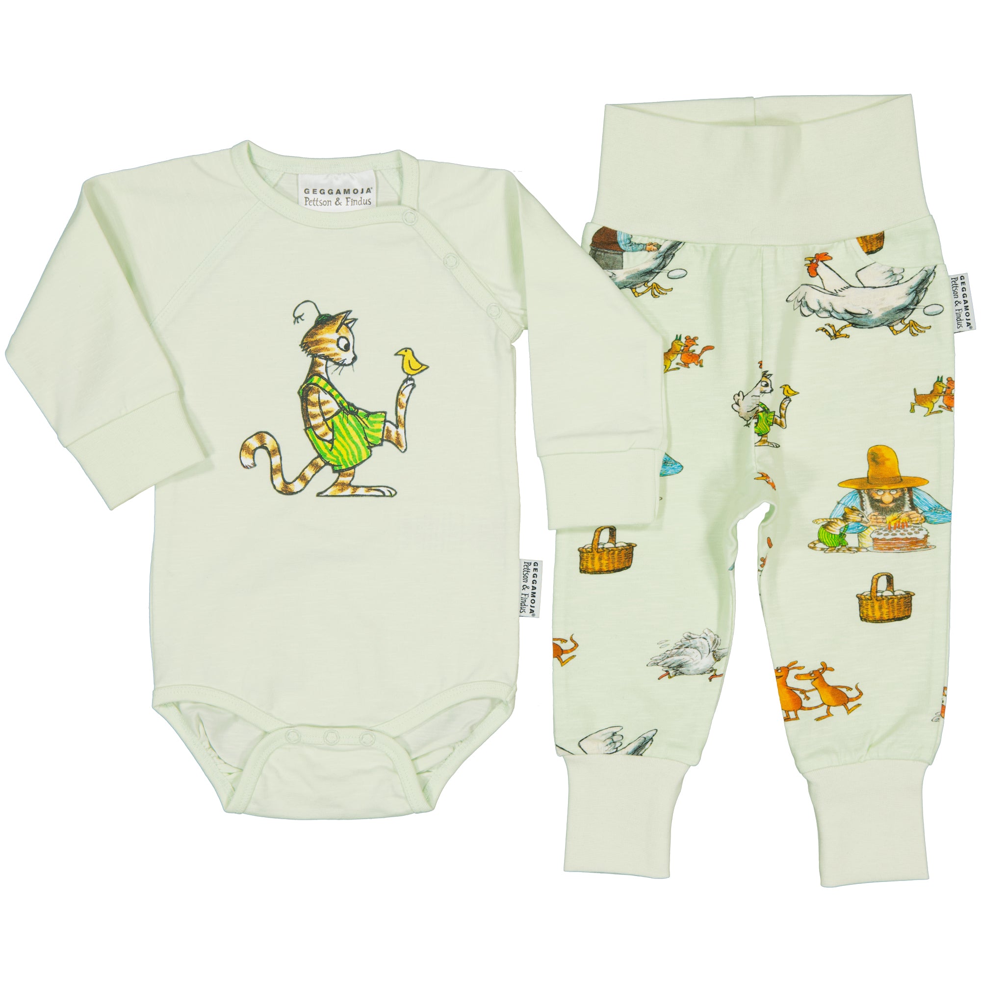Baby Set mit Body und Babyhose Pettersson und Findus Motiv Farbe light green