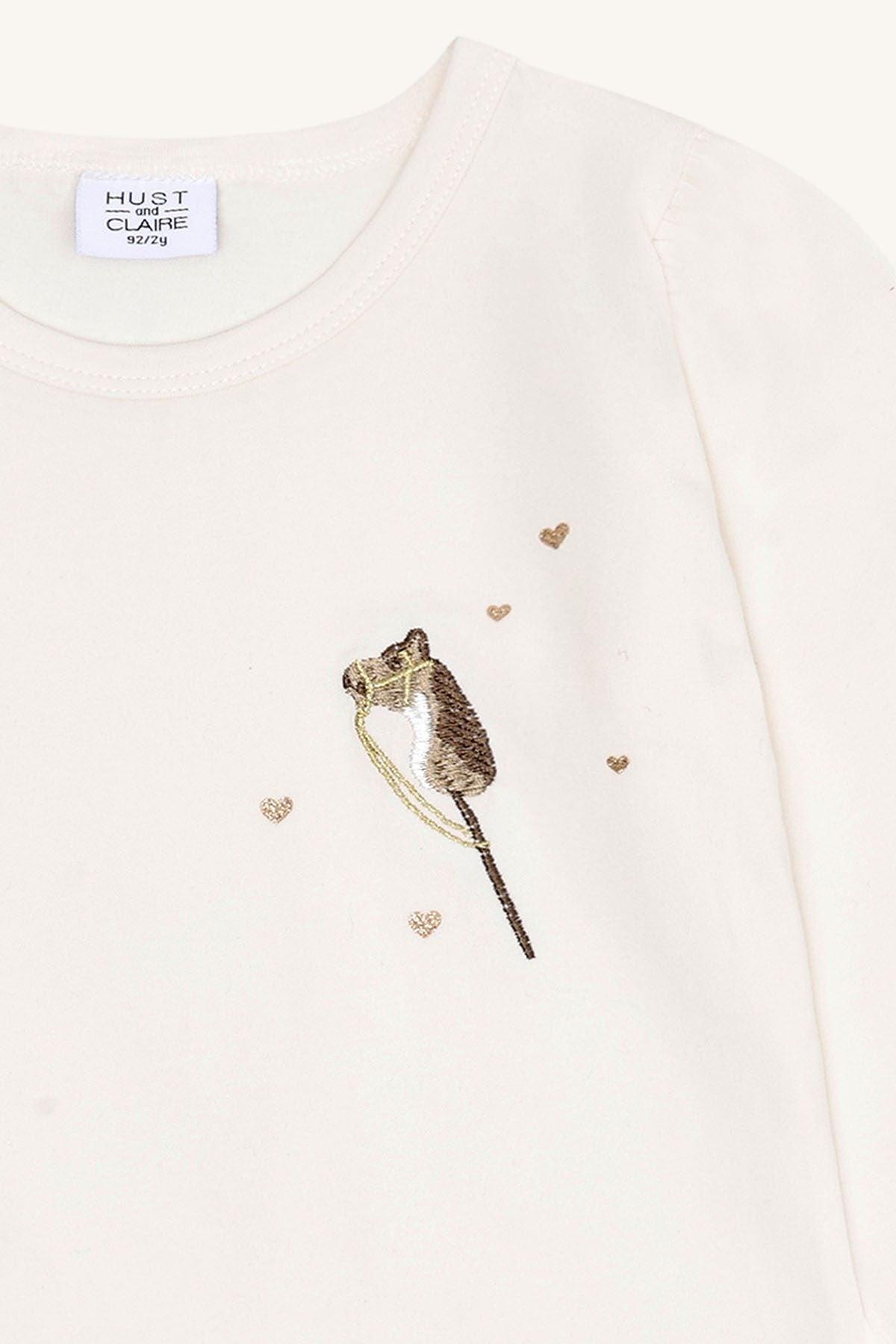 Hust & Claire HC Alma Langarmshirt mit Steckenpferd-Stickerei Farbe creme