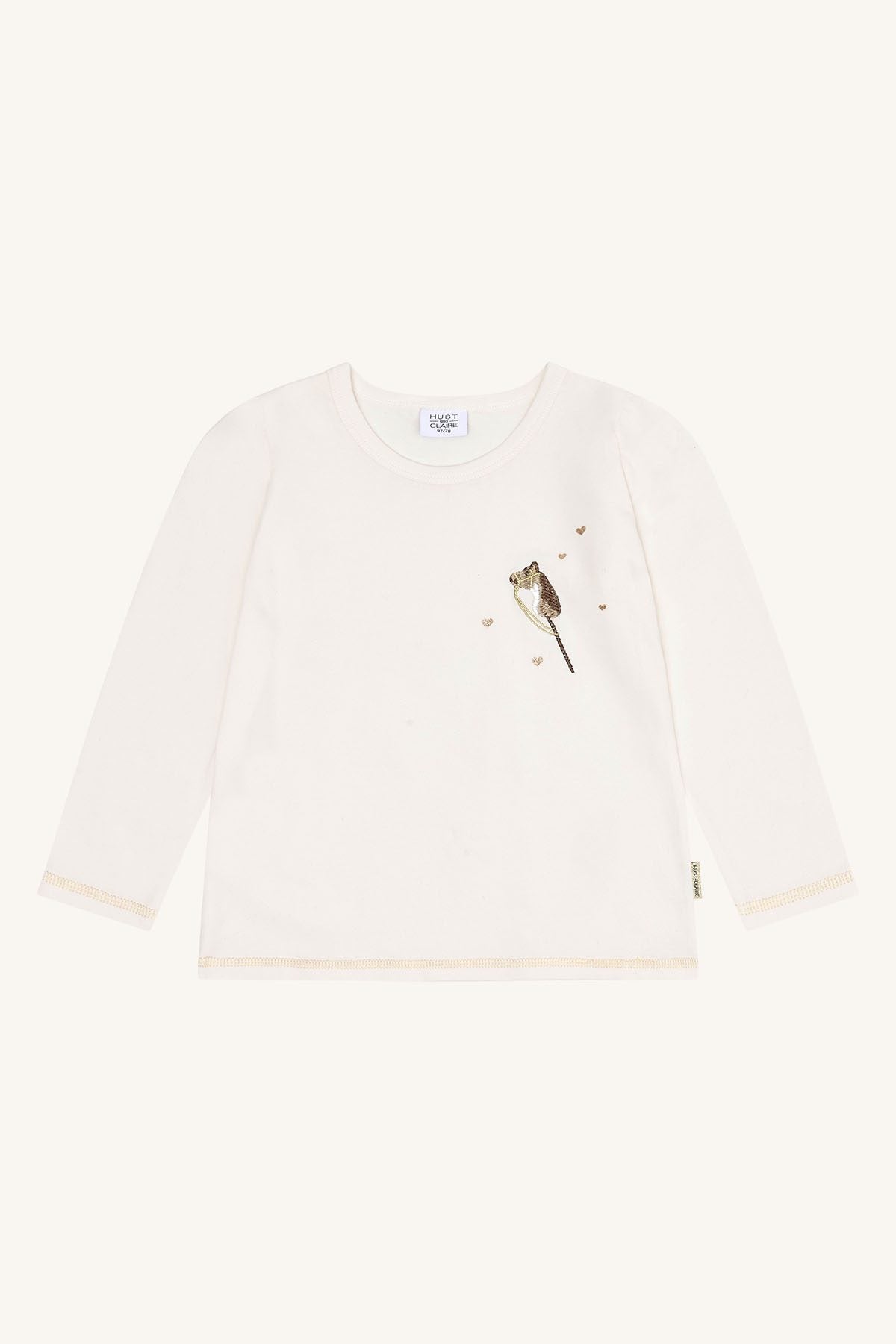 Hust & Claire HC Alma Langarmshirt mit Steckenpferd-Stickerei Farbe creme