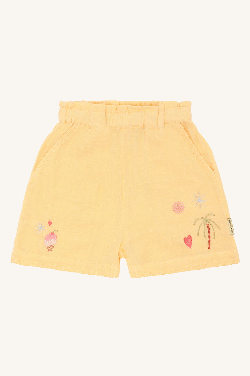 Hust & Claire HCHelena Dobby - Coole Shorts aus Musseline bestickt in zartem gelb