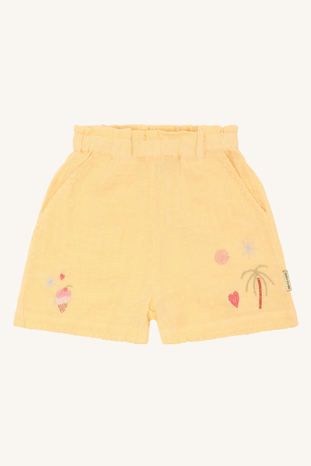 Hust & Claire HCHelena Dobby - Coole Shorts aus Musseline bestickt in zartem gelb