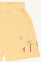 Hust & Claire HCHelena Dobby - Coole Shorts aus Musseline bestickt in zartem gelb