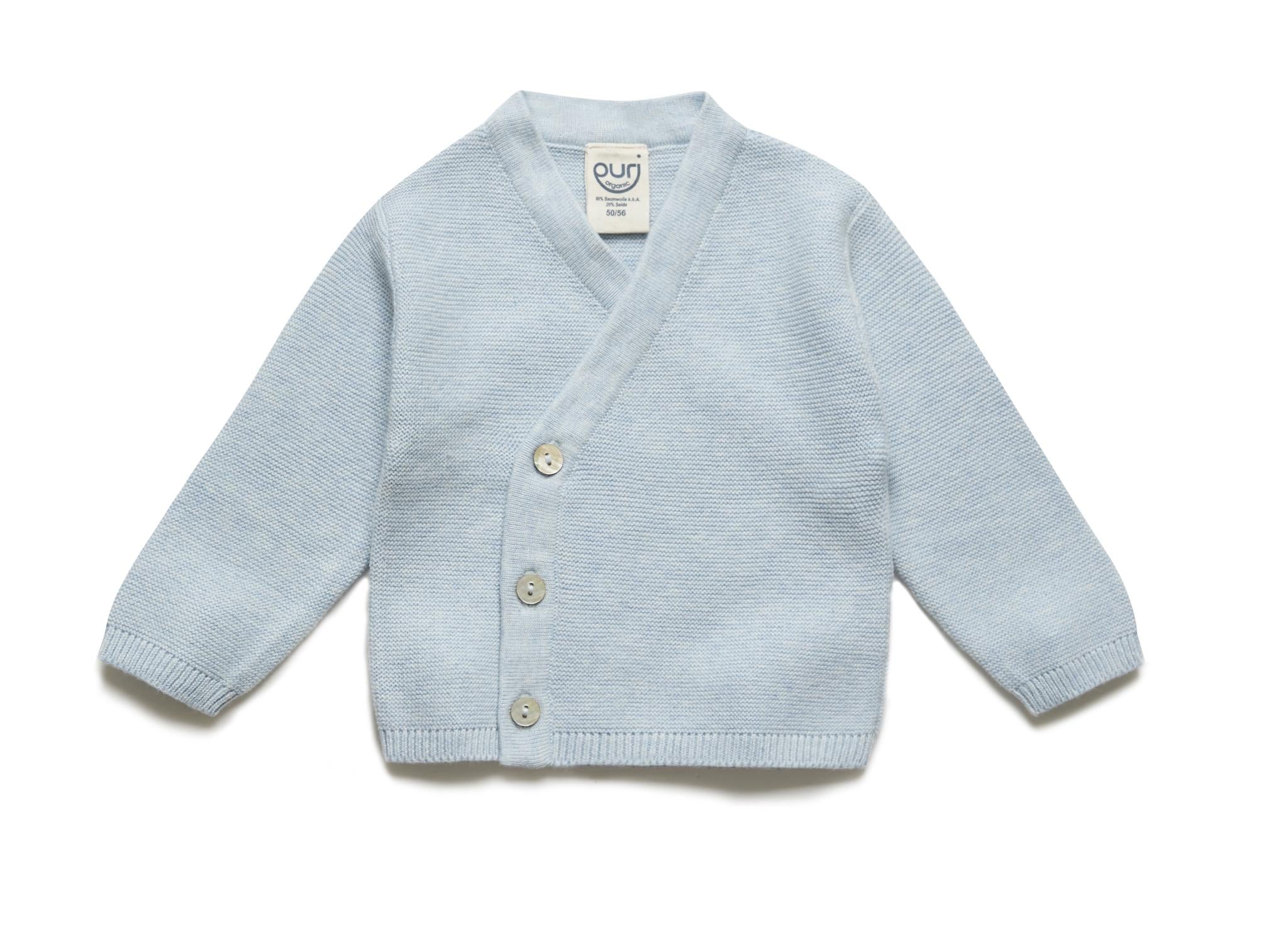 PURI ORGANIC Baby Kimono Krausstrick aus 80% Baumwolle / 20% Seide Farbe hellblau