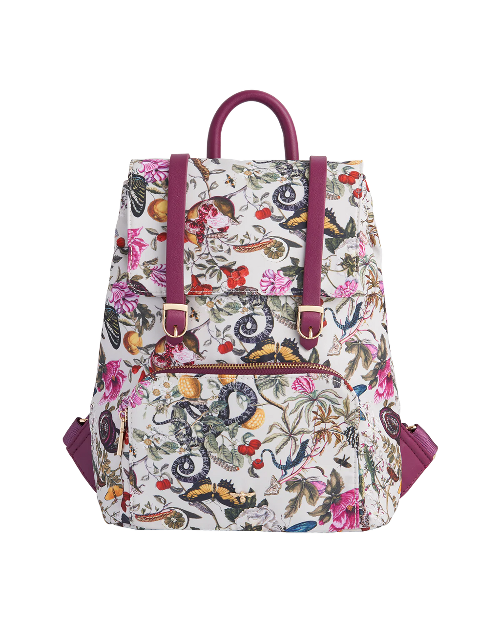 FABLE Blumen Rucksack mit Natural Historic Museum Print in Pflaumenfarbe
