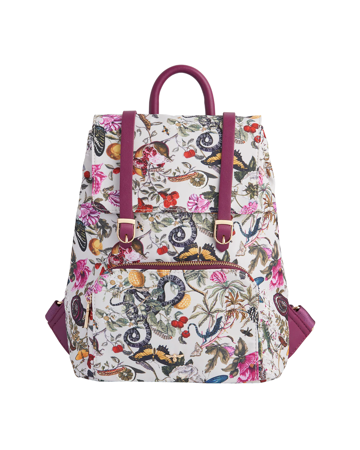 FABLE Blumen Rucksack mit Natural Historic Museum Print in Pflaumenfarbe