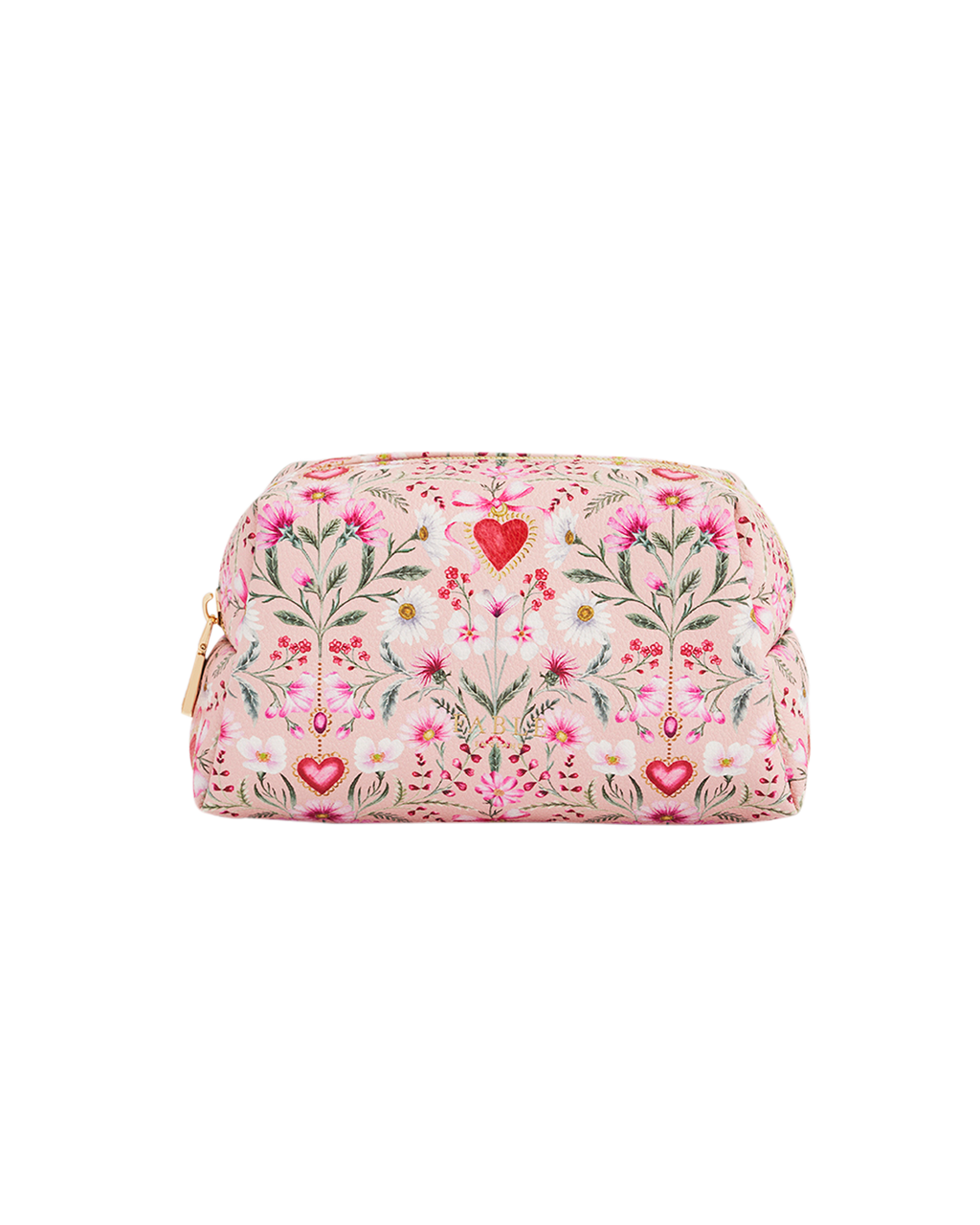 FABLE England Penelope Pinke Kosmetiktasche mit floralem Herzmotiv
