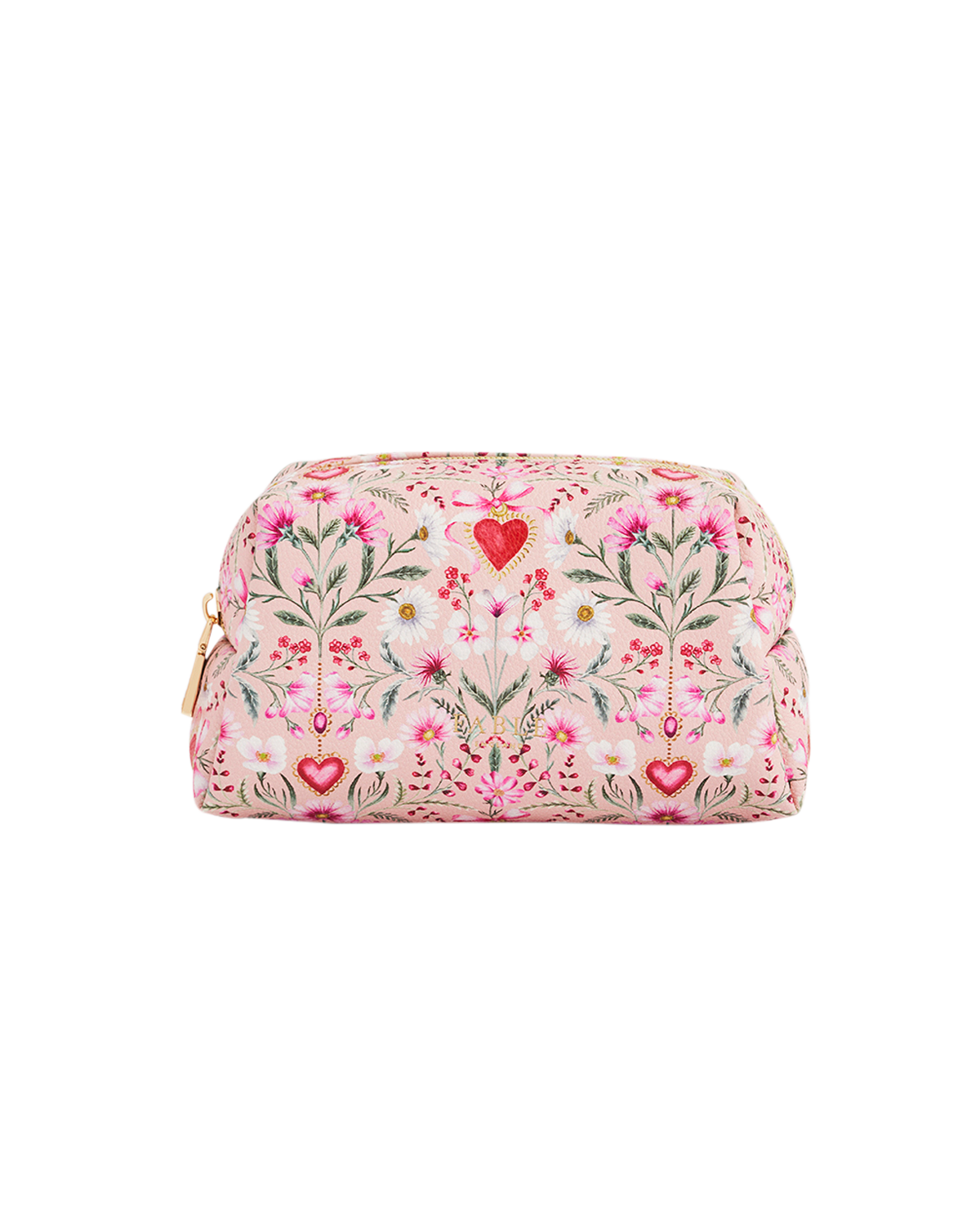 FABLE England Penelope Pinke Kosmetiktasche mit floralem Herzmotiv