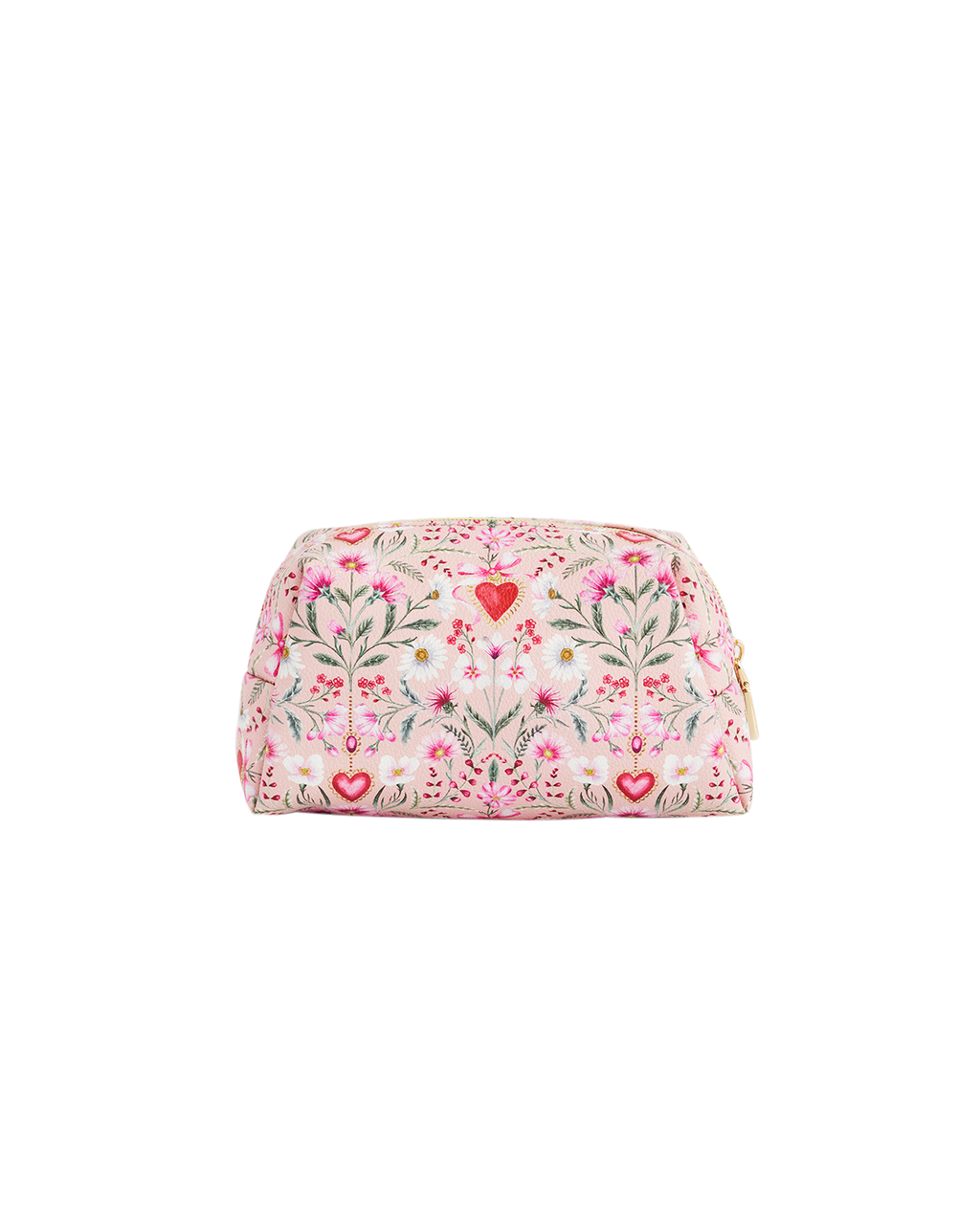 FABLE England Penelope Pinke Kosmetiktasche mit floralem Herzmotiv