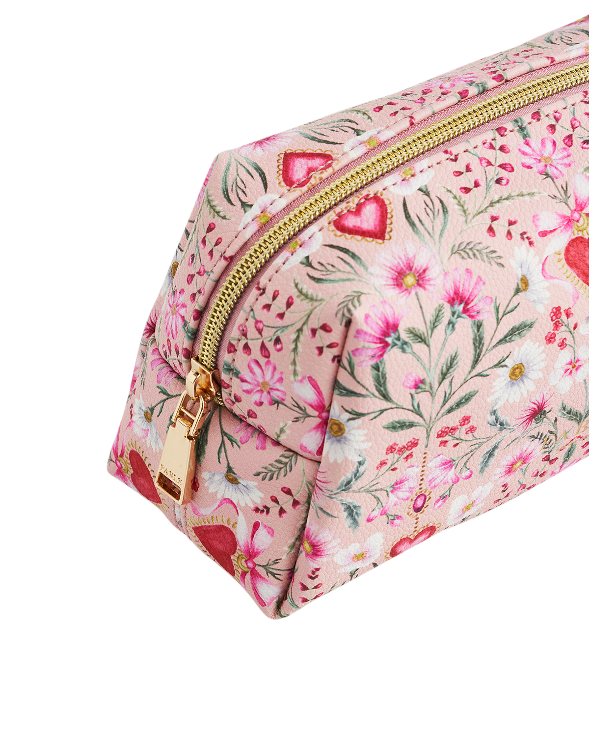 FABLE England Penelope Pinke Kosmetiktasche mit floralem Herzmotiv