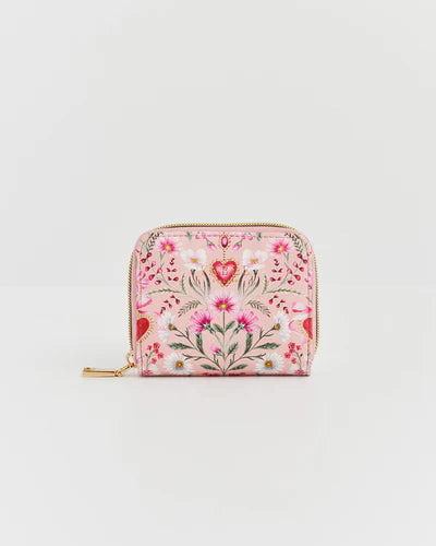FABLE England Penelope kleine Geldbörse mit floralem Herzmotiv in Rosa