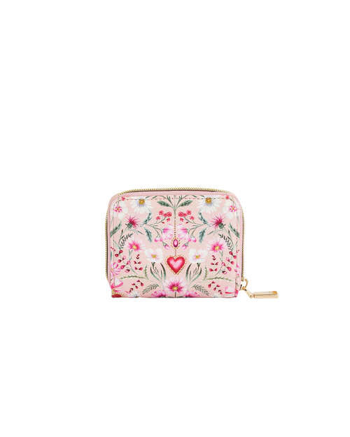 FABLE England Penelope kleine Geldbörse mit floralem Herzmotiv in Rosa