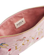 FABLE England Rosa Love Samt Täschchen mit Stickerei