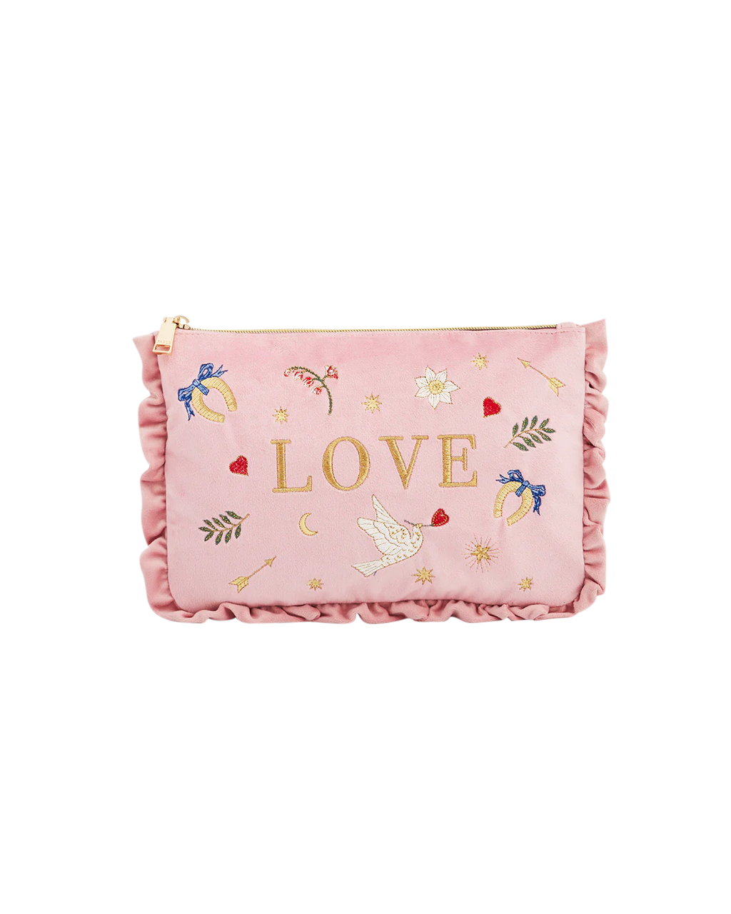 FABLE England Rosa Love Samt Täschchen mit Stickerei