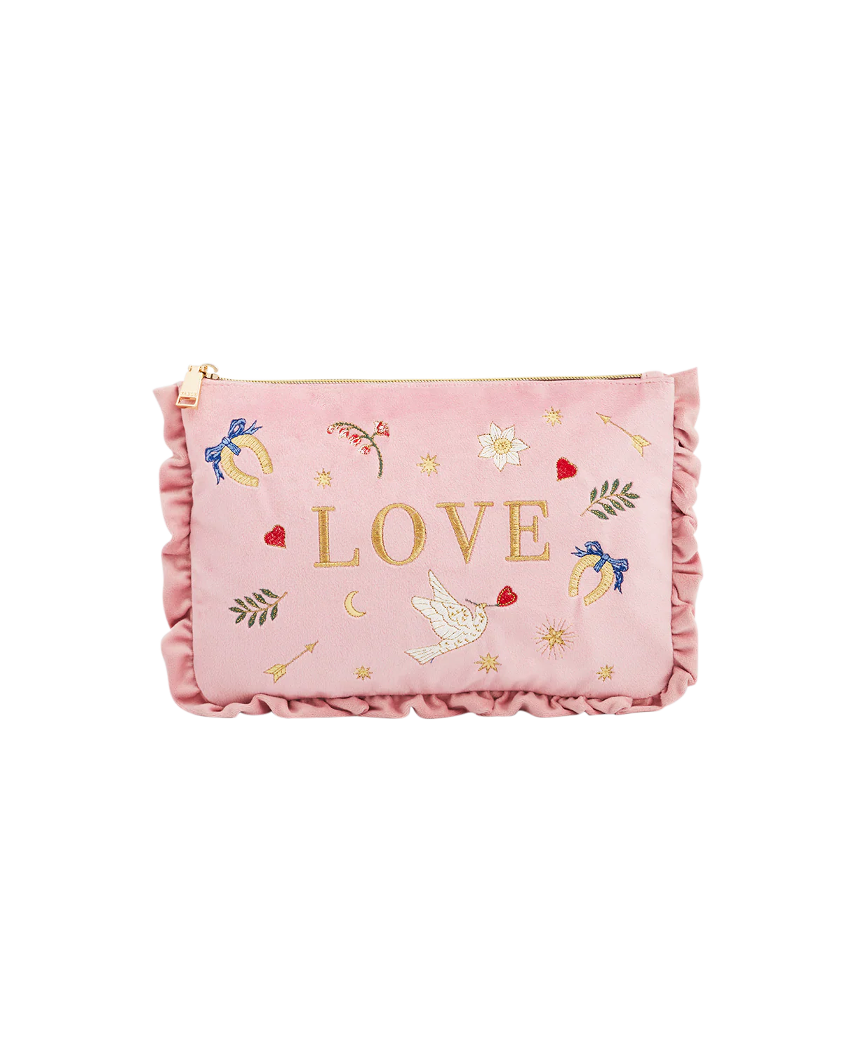 FABLE England Rosa Love Samt Täschchen mit Stickerei