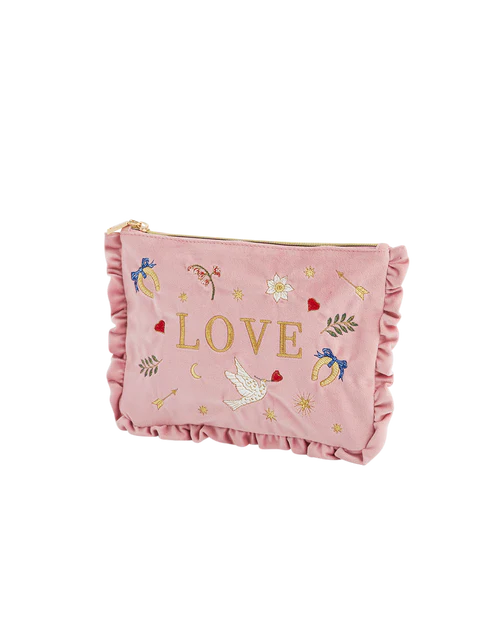 FABLE England Rosa Love Samt Täschchen mit Stickerei