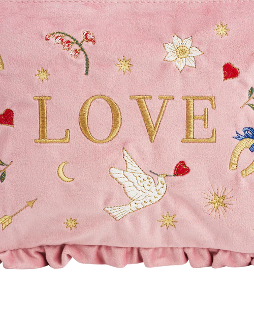 FABLE England Rosa Love Samt Täschchen mit Stickerei