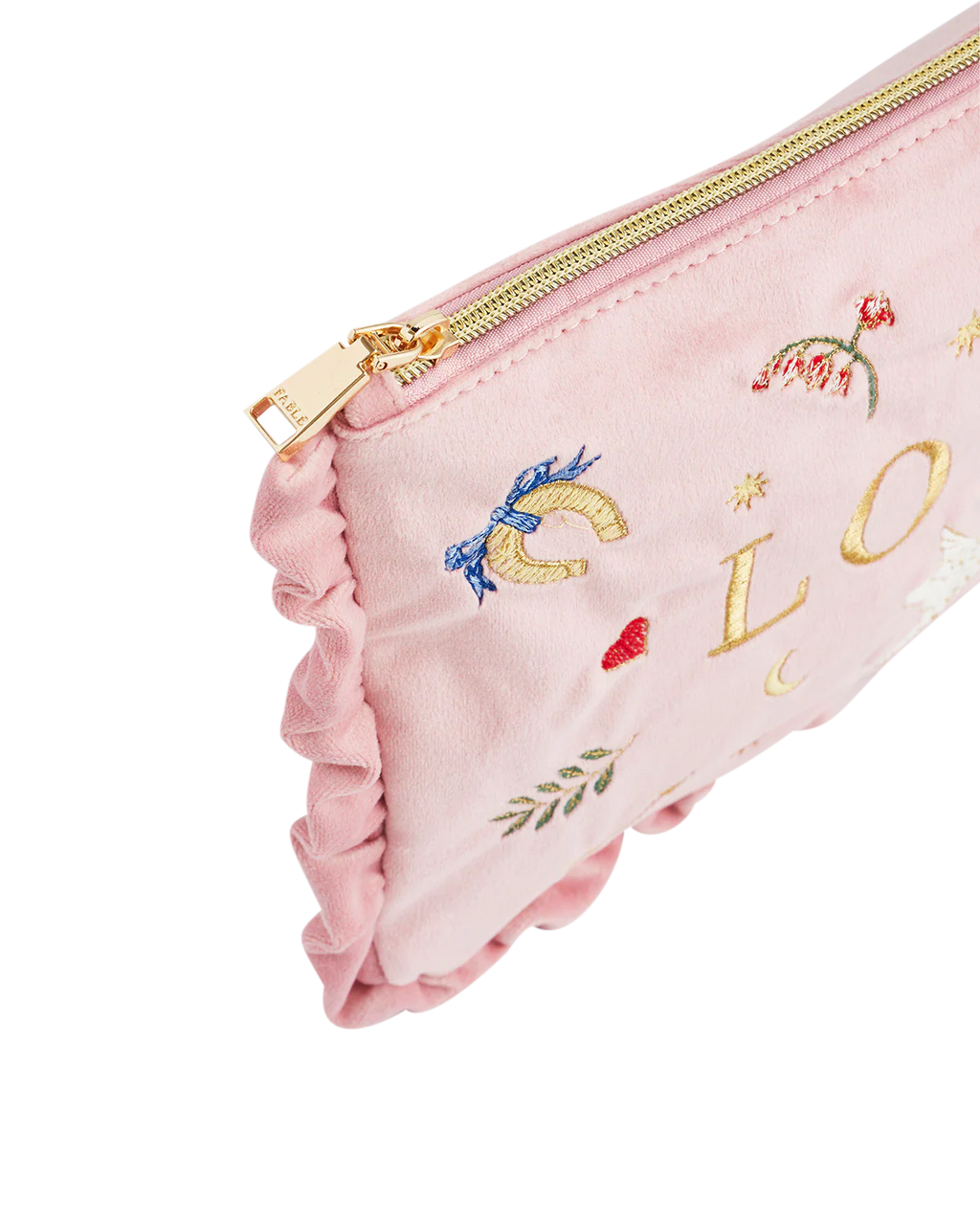FABLE England Rosa Love Samt Täschchen mit Stickerei
