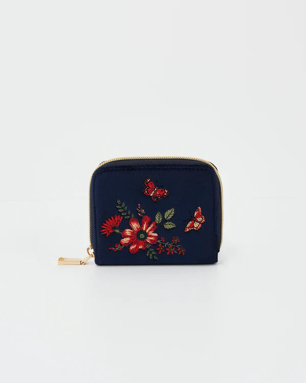 FABLE England Kleine Navy Floral Samt-Geldbörse