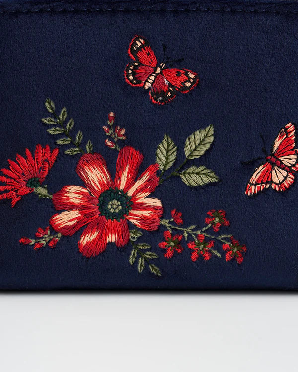 FABLE England Kleine Navy Floral Samt-Geldbörse