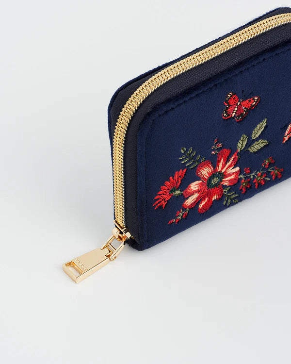 FABLE England Kleine Navy Floral Samt-Geldbörse