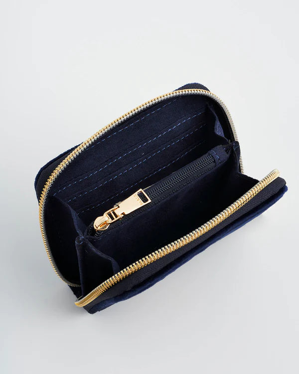 FABLE England Kleine Navy Floral Samt-Geldbörse