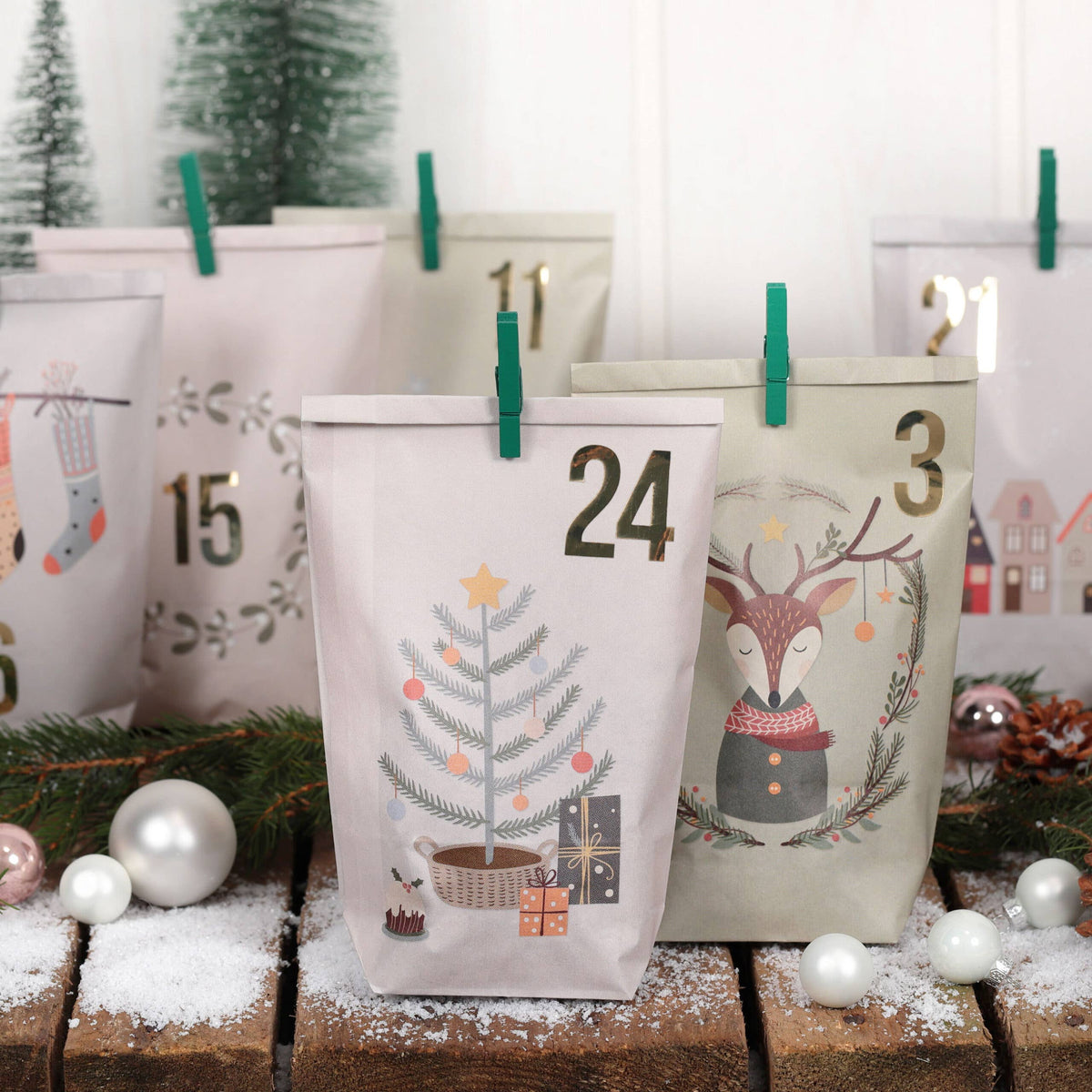 Papierdrachen Adventskalender bedruckt Hygge Style DIY