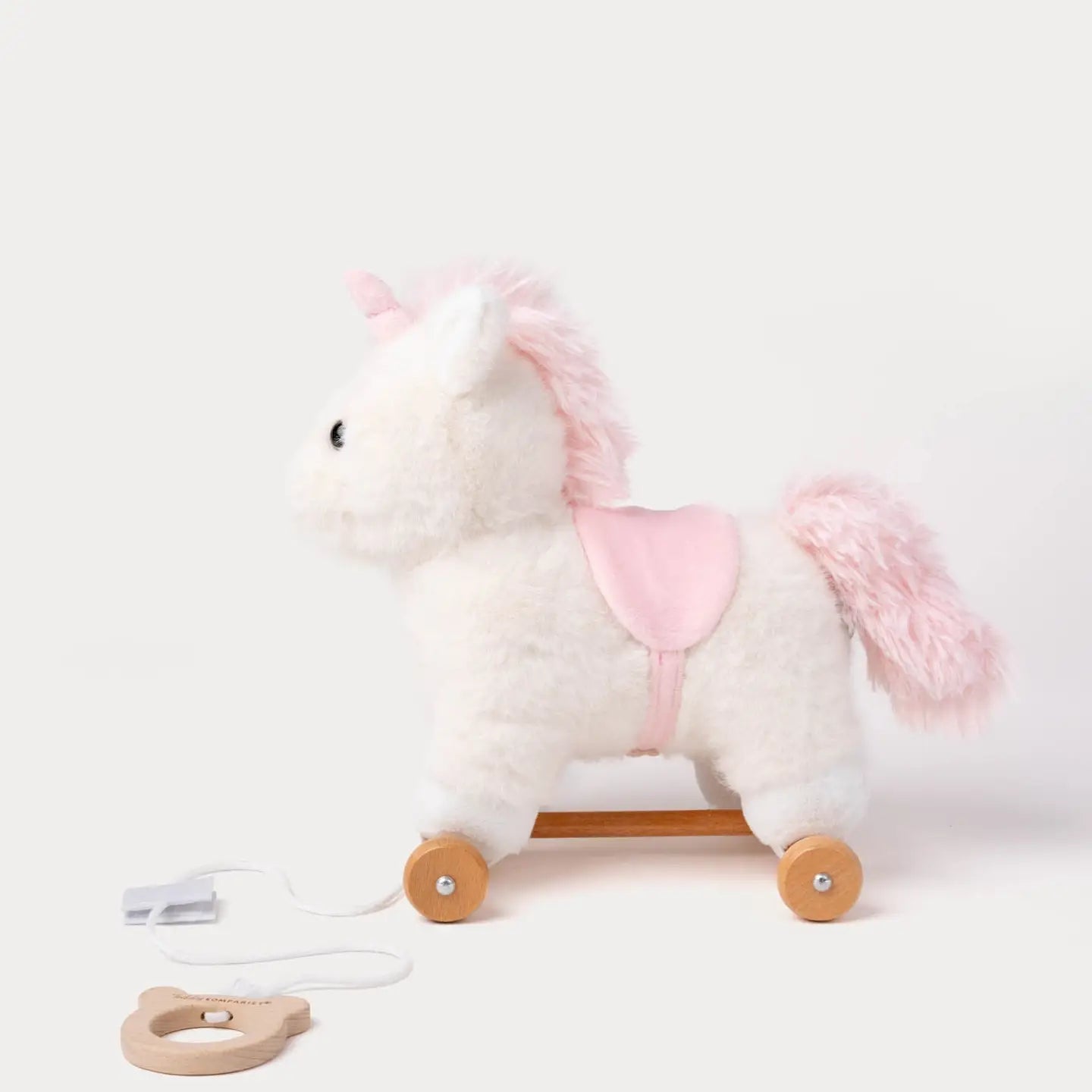 Nachziehtier süßes Einhorn von Teddykompaniet, abnehmbar von Holzrädern
