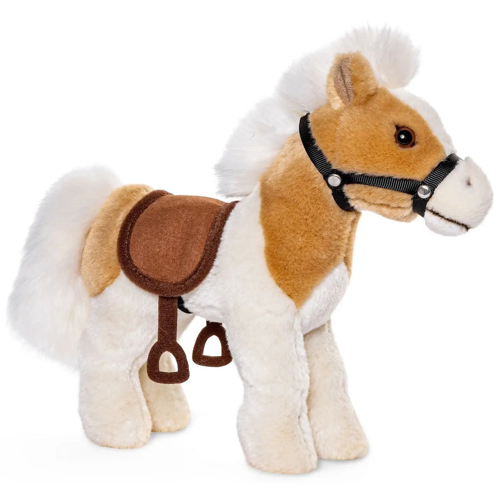 Uni Toys Pferd, stehend beige weiß mit Sattel und Steigbügel Kuschel/Plüschtier