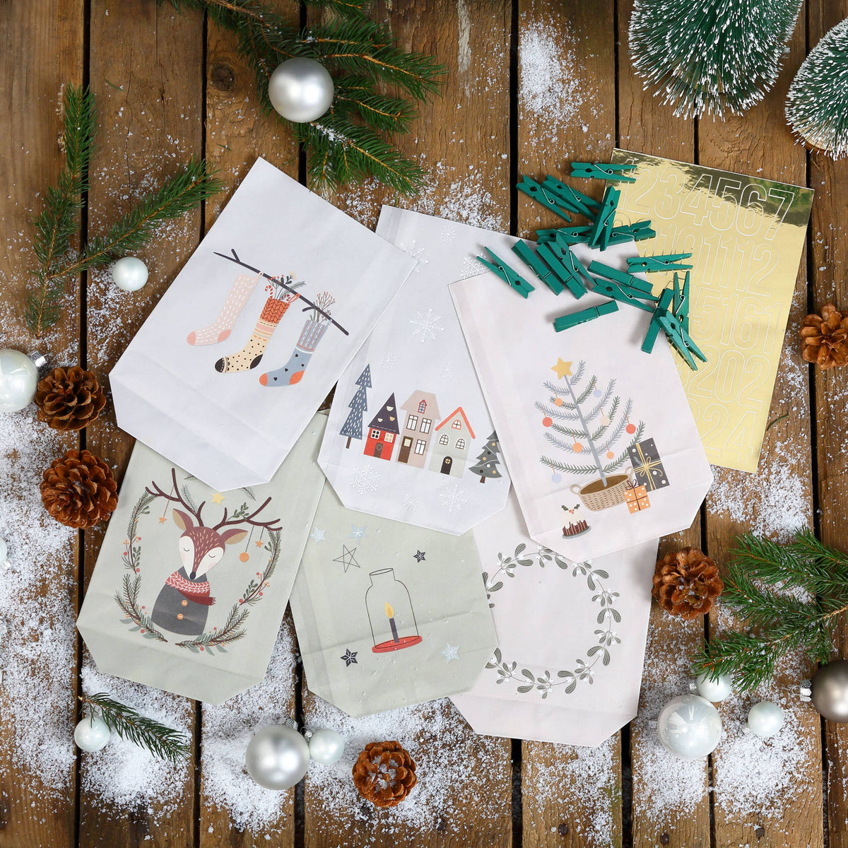 Papierdrachen Adventskalender bedruckt Hygge Style DIY
