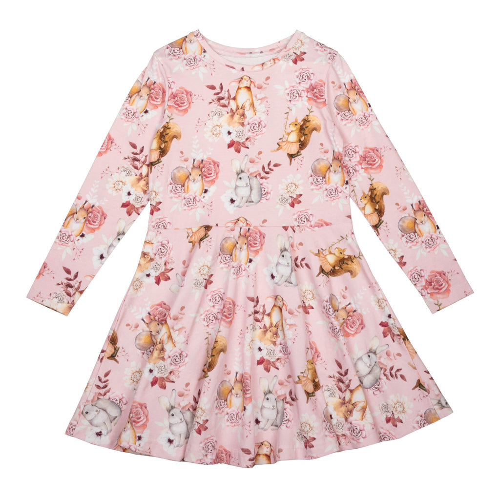 Ma-ia Family Forest Animal Dress Biobaumwoll Kleid mit Waldtieren in rosa noch in Gr. 104!