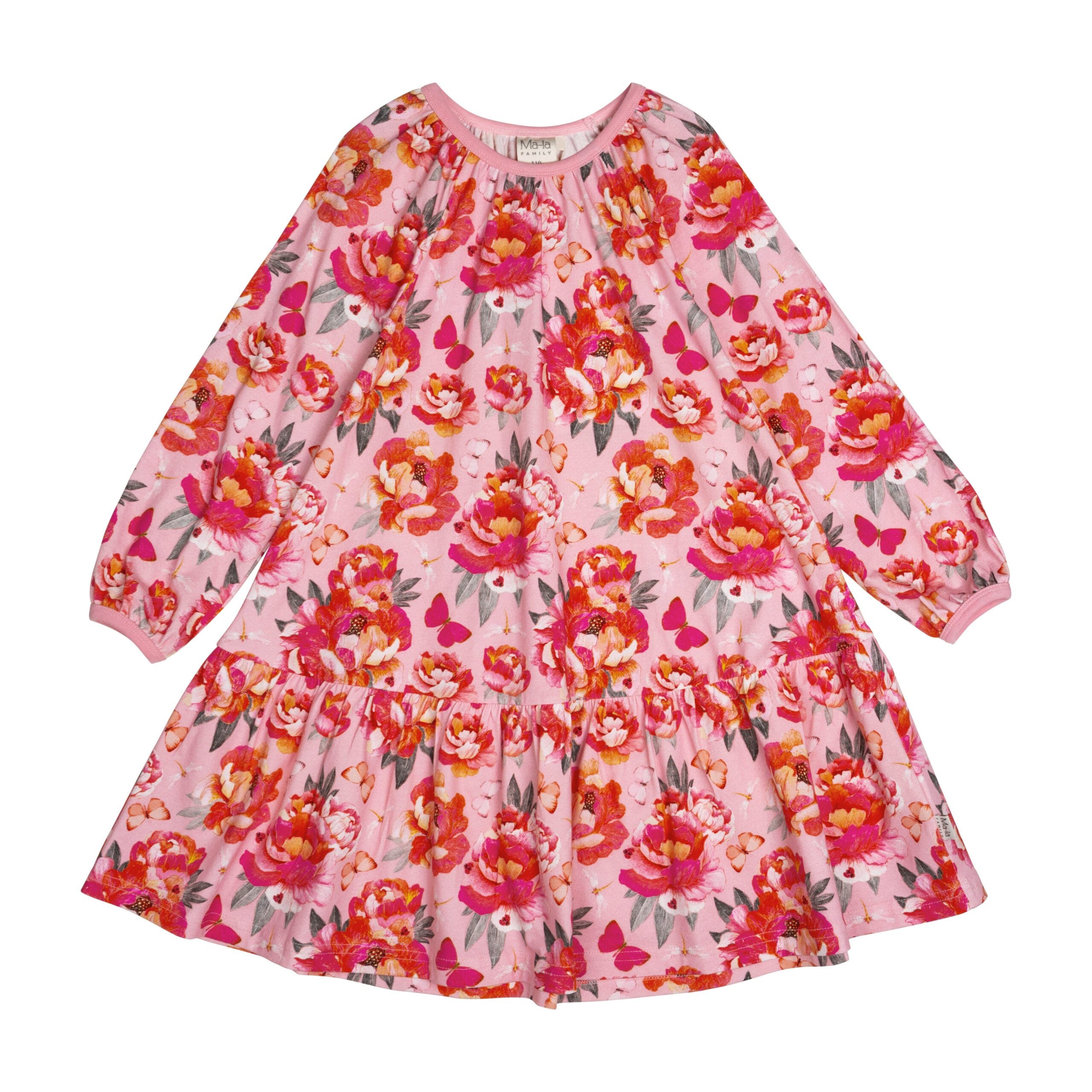 Langarmkleid Peonies Pfingstrosenkleid  in rosa pink von Ma-ia Family