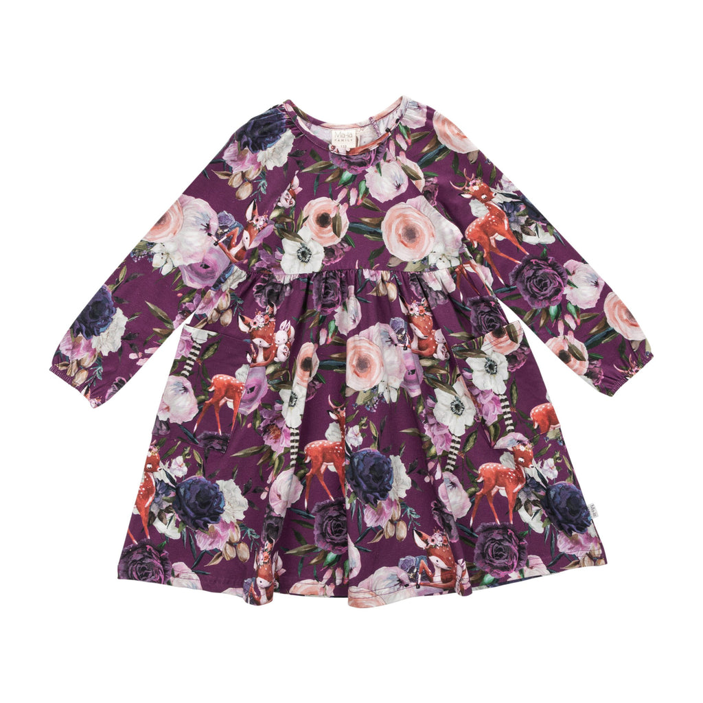Ma-ia Kleid mit Bambi Print und Taschen lila