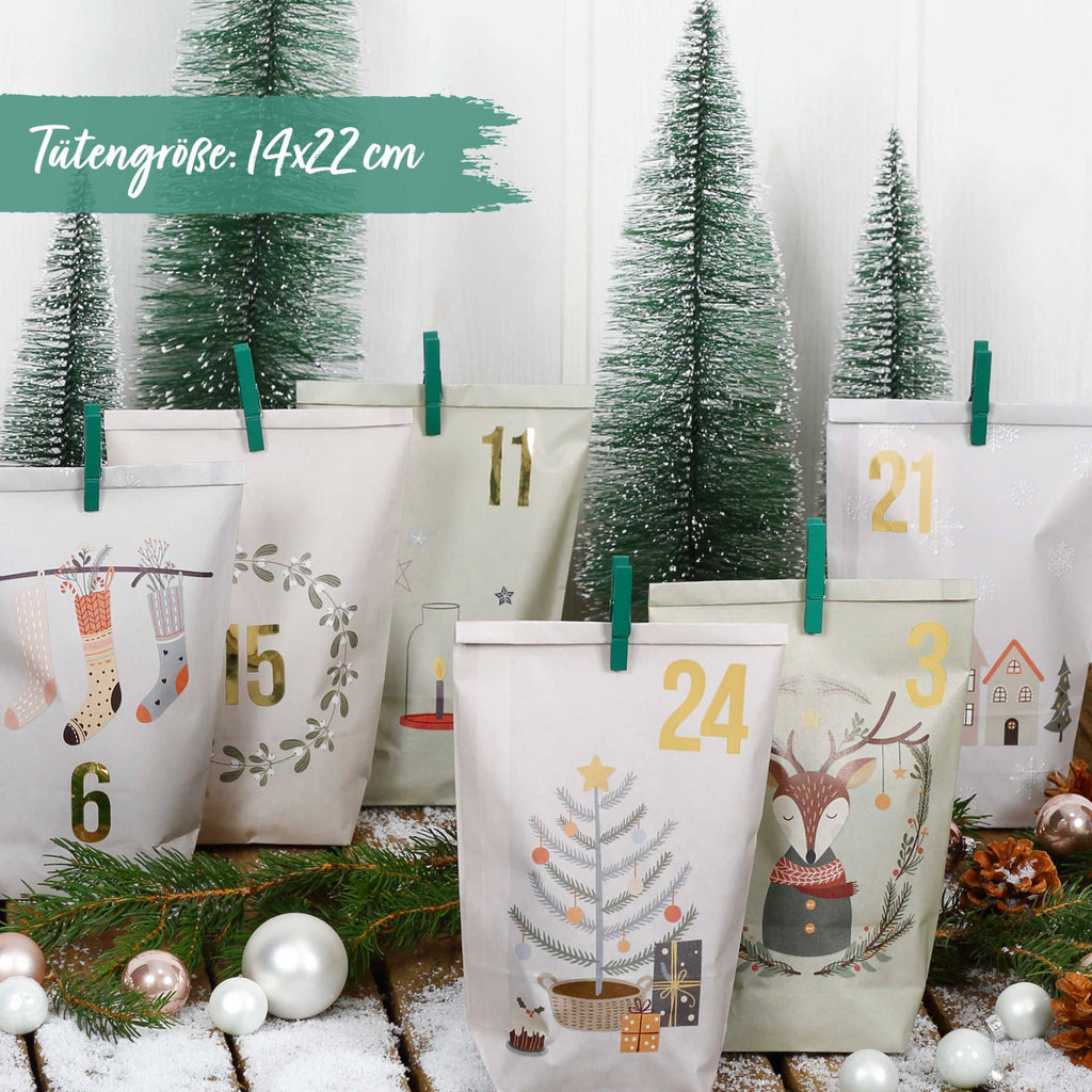 Papierdrachen Adventskalender bedruckt Hygge Style DIY