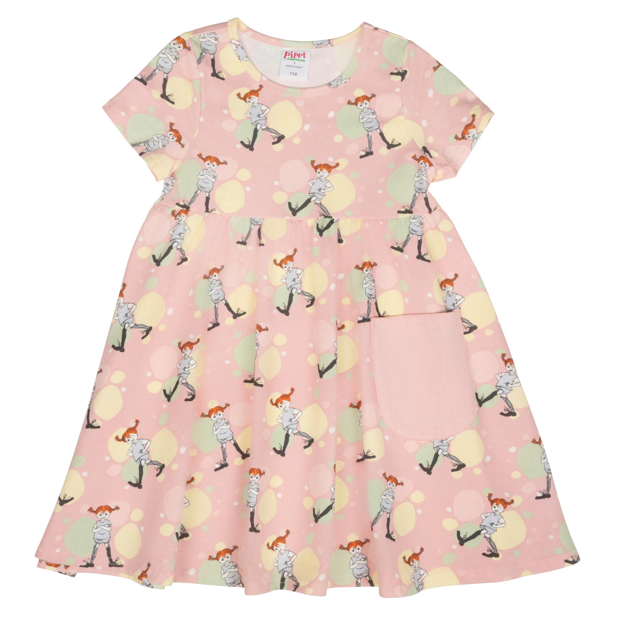 Pippi Langstrumpf - pastellrose Kleid mit Pippi Langstrumpf Allover Print und Tasche