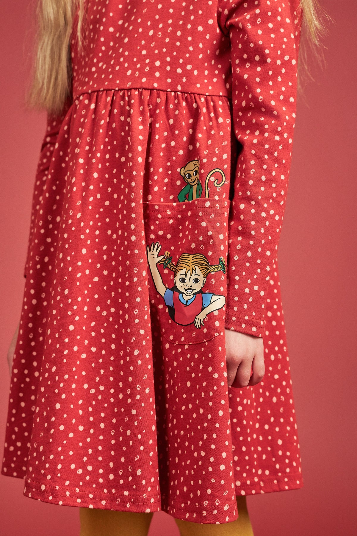 Pippi Langstrumpf - Speckled Dress red - gepunktetes rotes Kleid mit Taschen