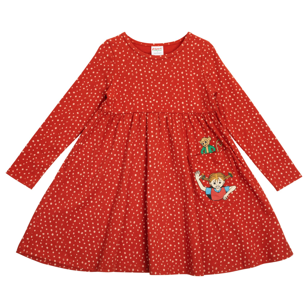 Pippi Langstrumpf - Speckled Dress red - gepunktetes rotes Kleid mit Taschen