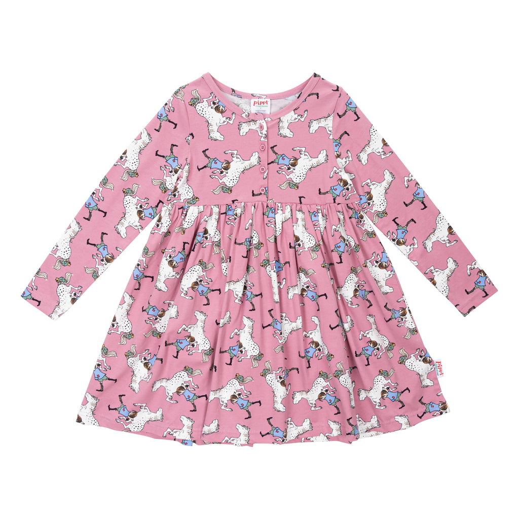 Pippi Langstrumpf -  Kleid lila mit Alloverdruck und kleinem Onkel