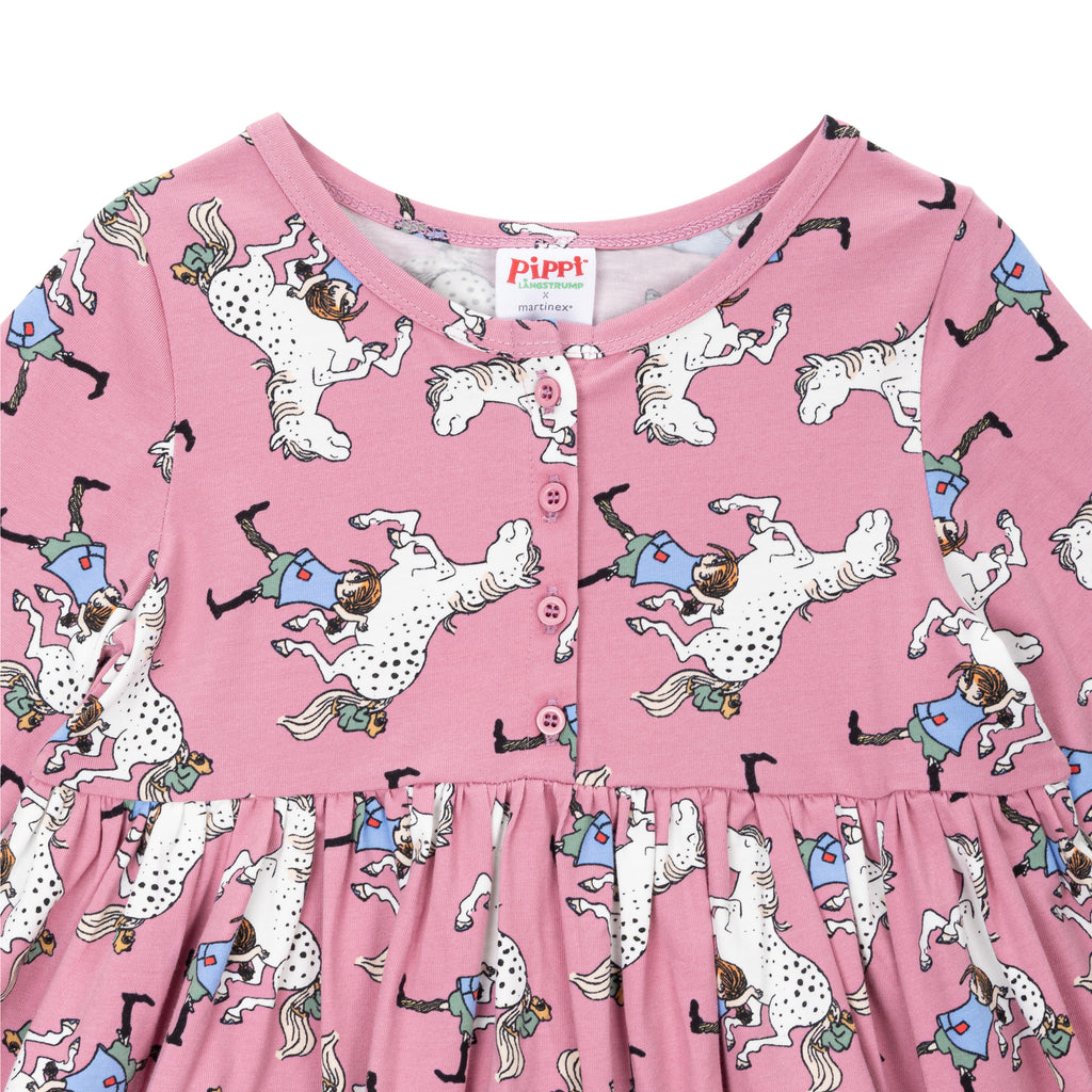 Pippi Langstrumpf -  Kleid lila mit Alloverdruck und kleinem Onkel