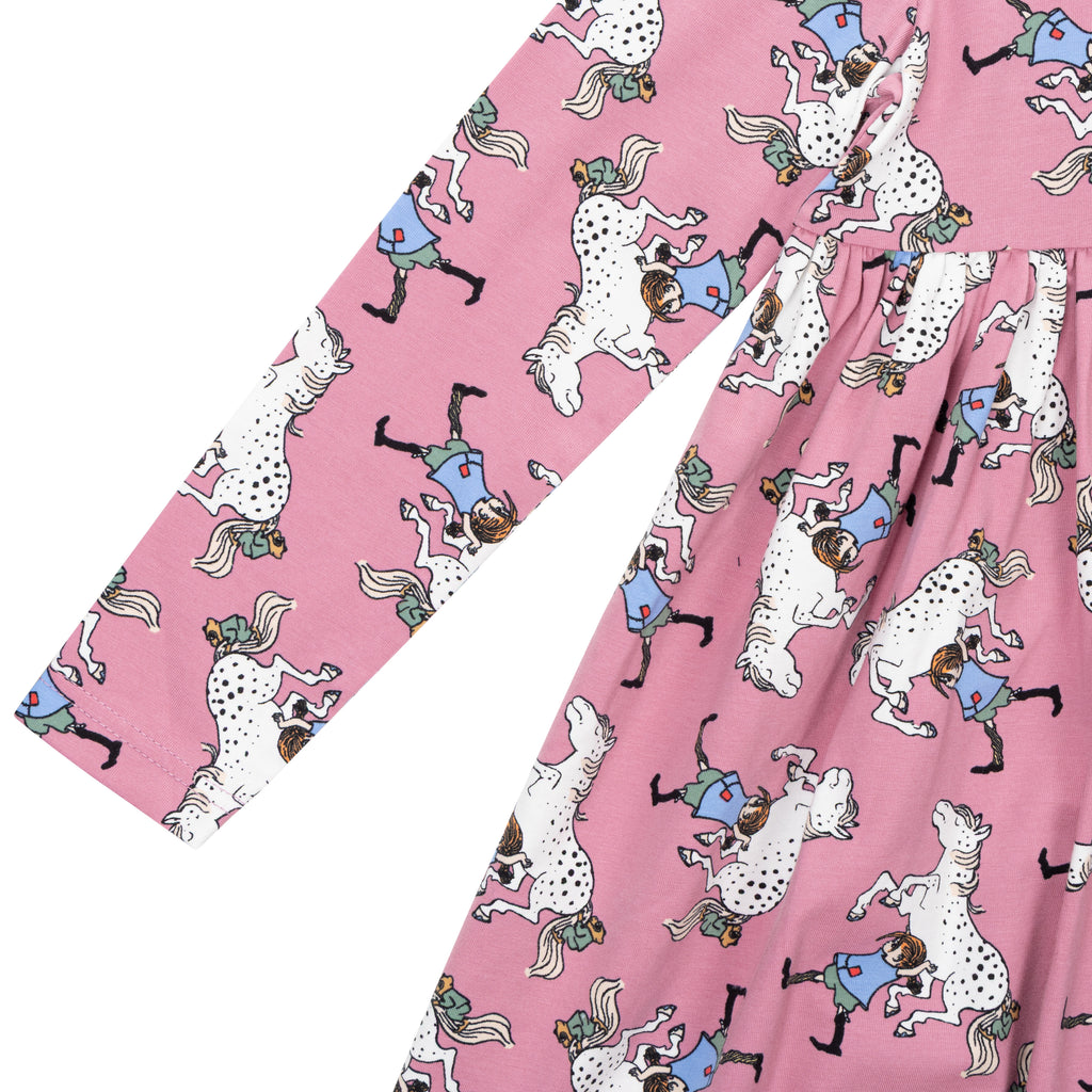 Pippi Langstrumpf -  Kleid lila mit Alloverdruck und kleinem Onkel