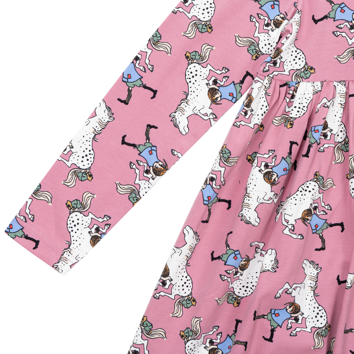 Pippi Langstrumpf -  Kleid lila mit Alloverdruck und kleinem Onkel