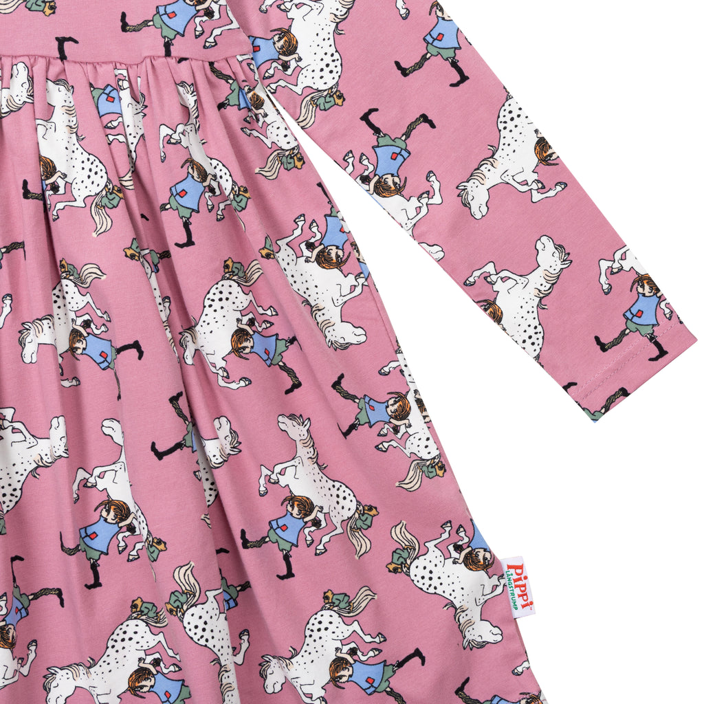 Pippi Langstrumpf -  Kleid lila mit Alloverdruck und kleinem Onkel